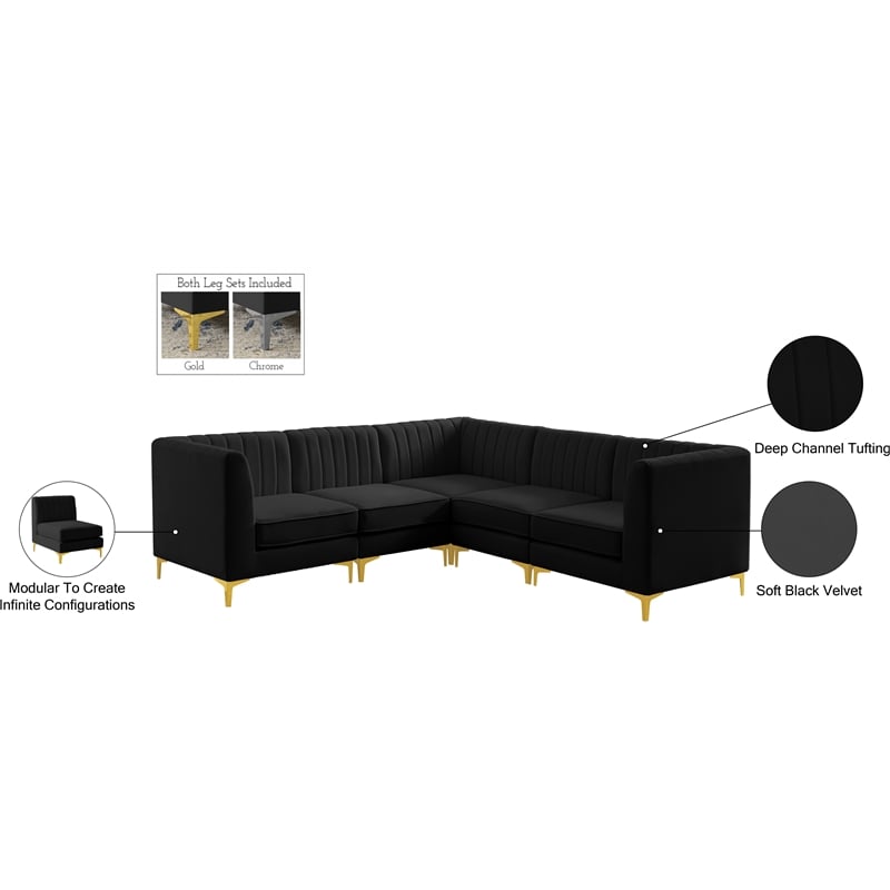 Meridian Furniture Alina Black Velvet Modular Sectional