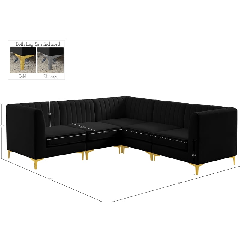Meridian Furniture Alina Black Velvet Modular Sectional