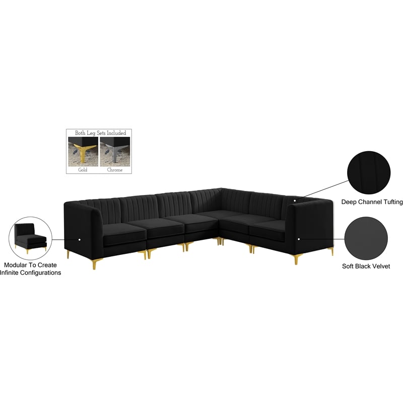 Meridian Furniture Alina Black Velvet Modular Sectional