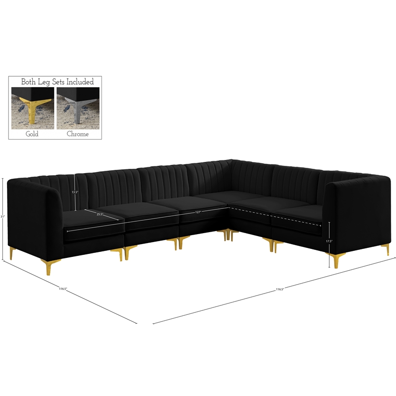 Meridian Furniture Alina Black Velvet Modular Sectional