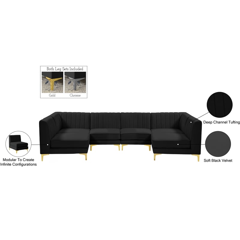 Meridian Furniture Alina Black Velvet Modular Sectional