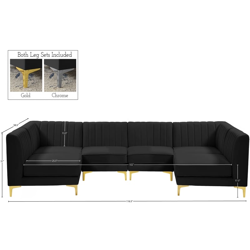 Meridian Furniture Alina Black Velvet Modular Sectional