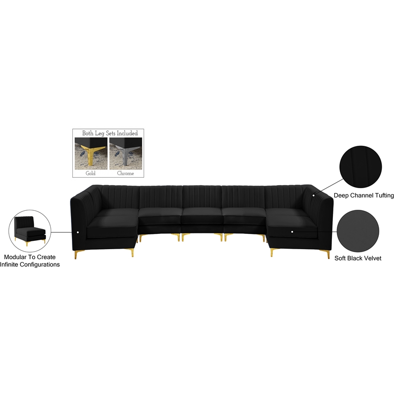 Meridian Furniture Alina Black Velvet Modular Sectional