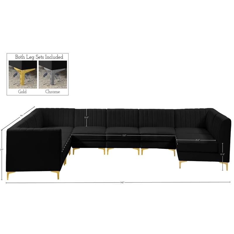 Meridian Furniture Alina Black Velvet Modular Sectional