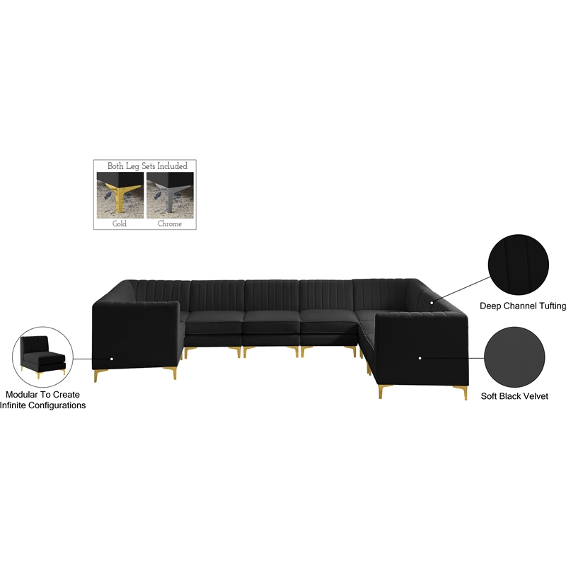 Meridian Furniture Alina Black Velvet Modular Sectional