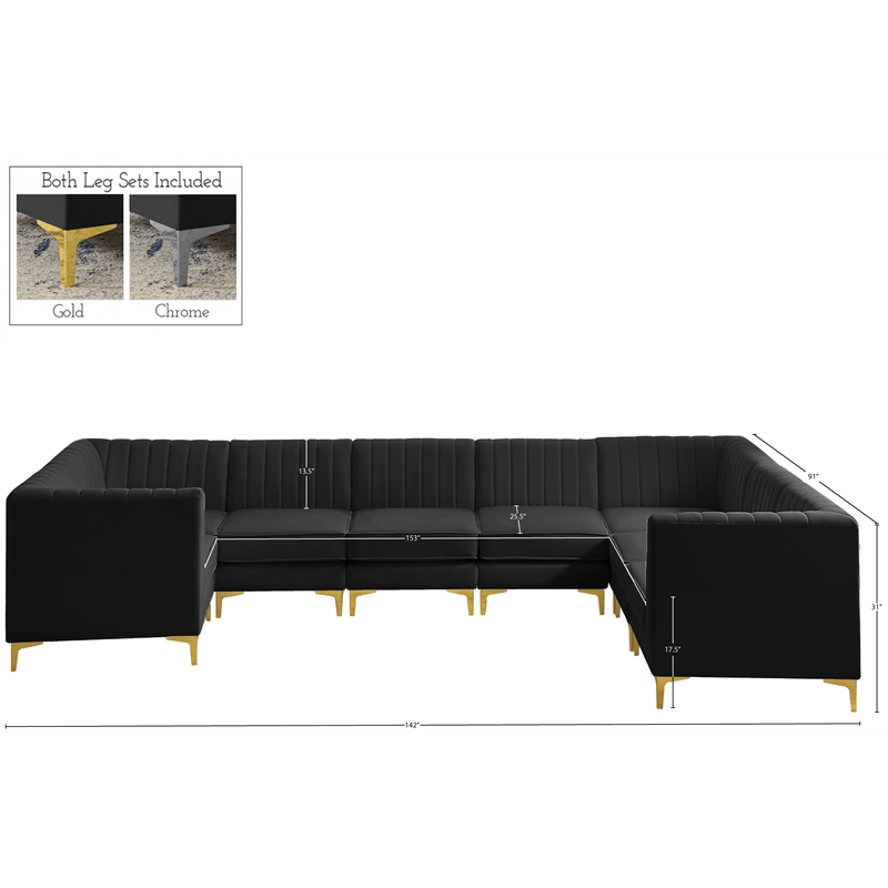 Meridian Furniture Alina Black Velvet Modular Sectional