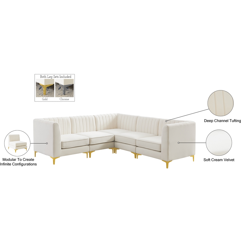 Meridian Furniture Alina Cream Velvet Modular Sectional
