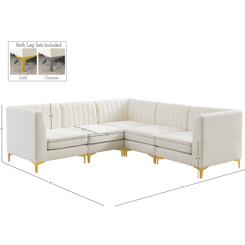 Meridian Furniture Alina Cream Velvet Modular Sectional