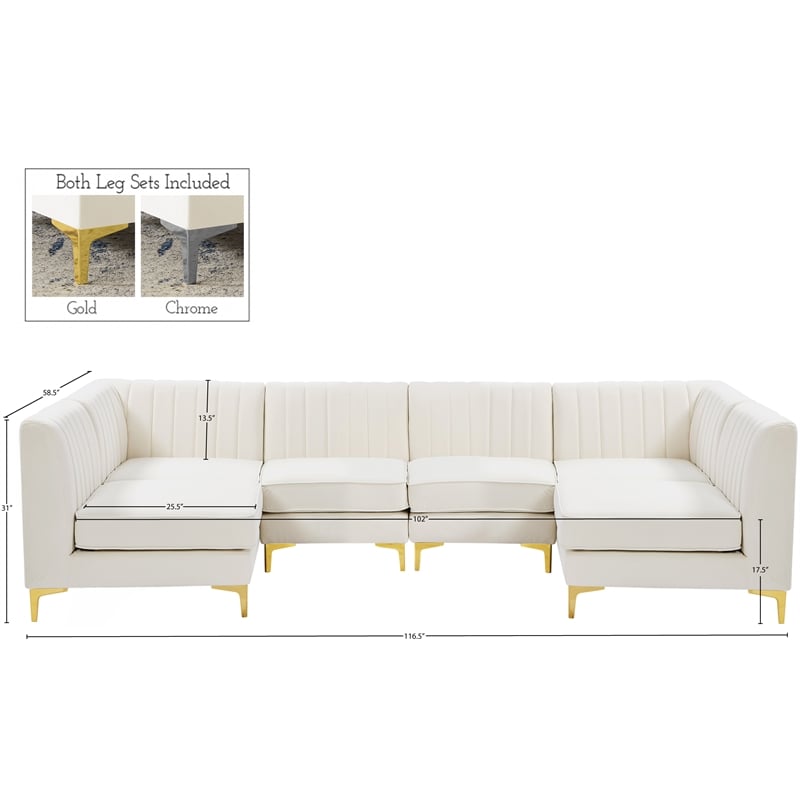 Meridian Furniture Alina Cream Velvet Modular Sectional