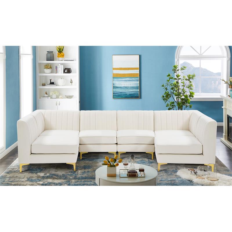 Meridian Furniture Alina Cream Velvet Modular Sectional