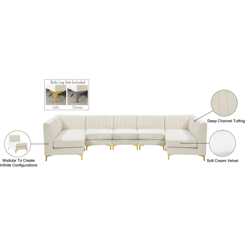 Meridian Furniture Alina Cream Velvet Modular Sectional