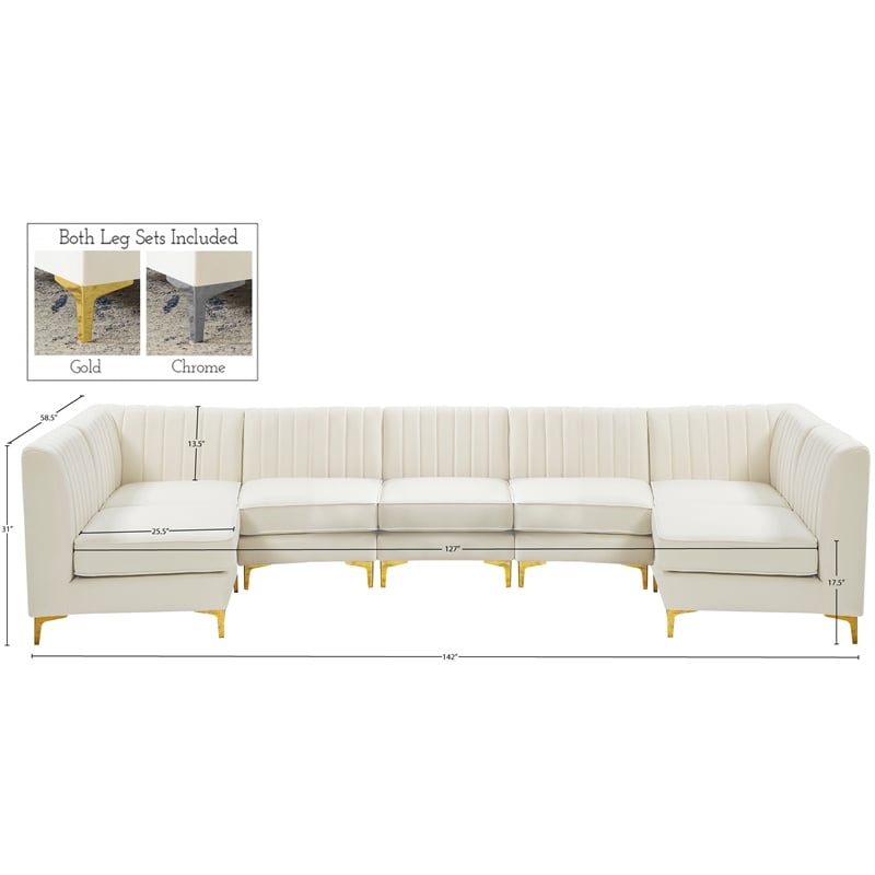 Meridian Furniture Alina Cream Velvet Modular Sectional