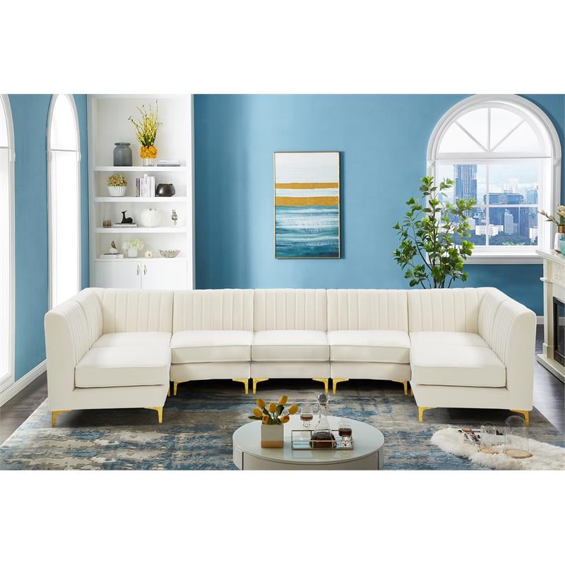 Meridian Furniture Alina Cream Velvet Modular Sectional