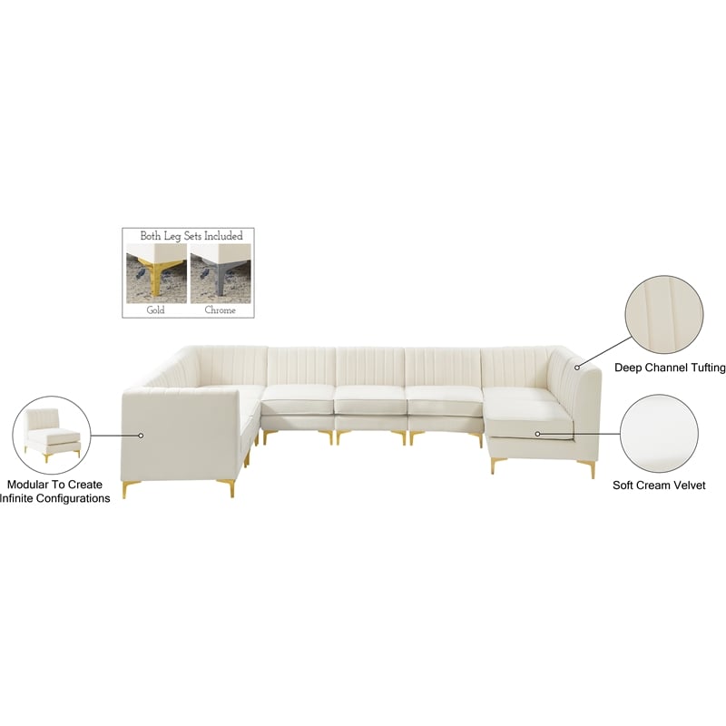 Meridian Furniture Alina Cream Velvet Modular Sectional