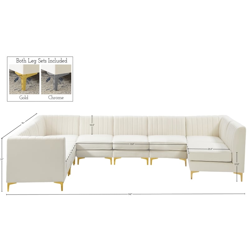 Meridian Furniture Alina Cream Velvet Modular Sectional
