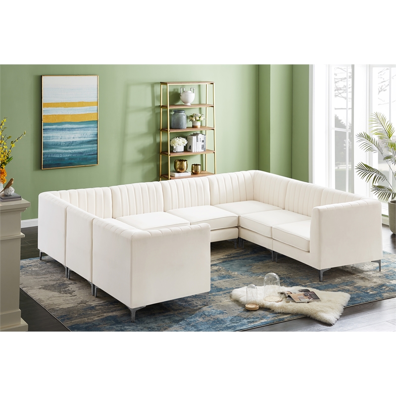 Meridian Furniture Alina Cream Velvet Modular Sectional