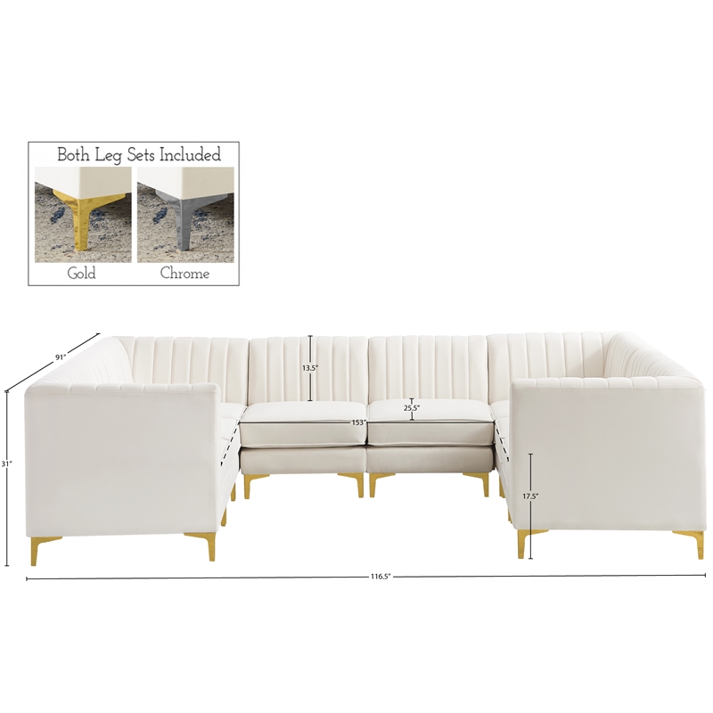 Meridian Furniture Alina Cream Velvet Modular Sectional