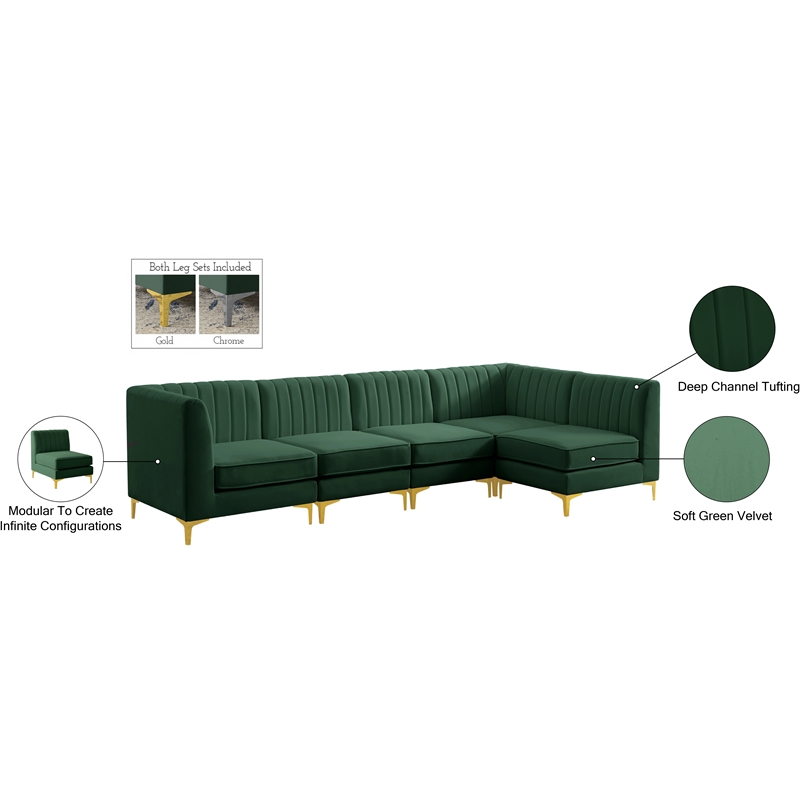 Meridian Furniture Alina Green Velvet Modular Sectional