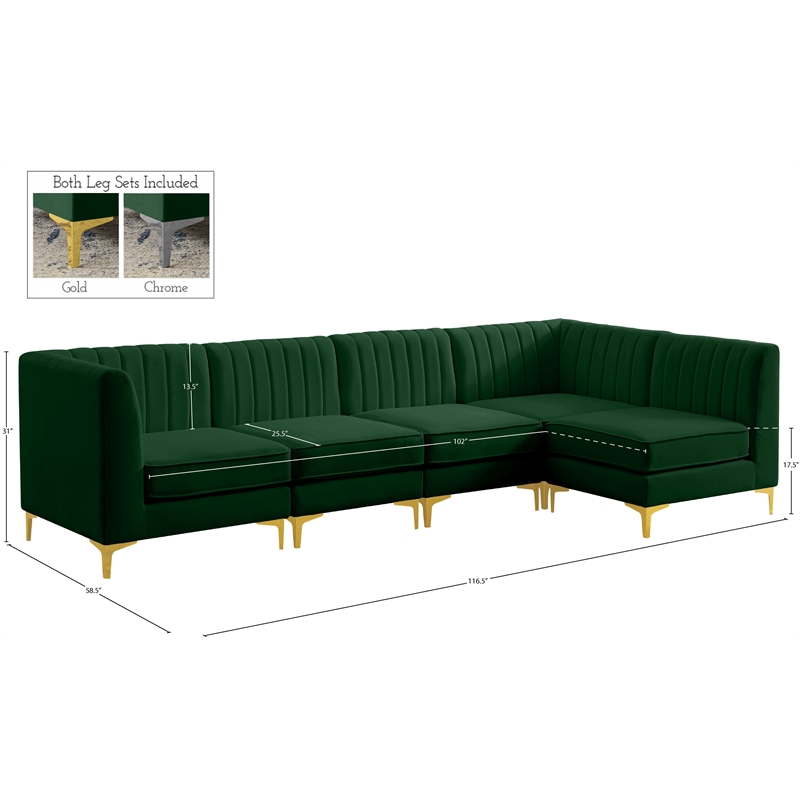 Meridian Furniture Alina Green Velvet Modular Sectional