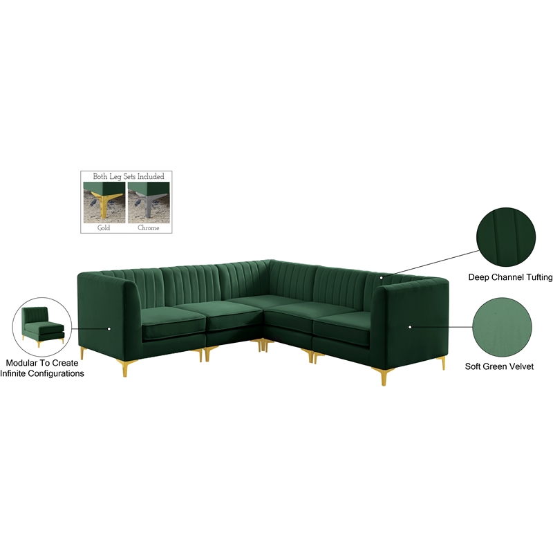 Meridian Furniture Alina Green Velvet Modular Sectional