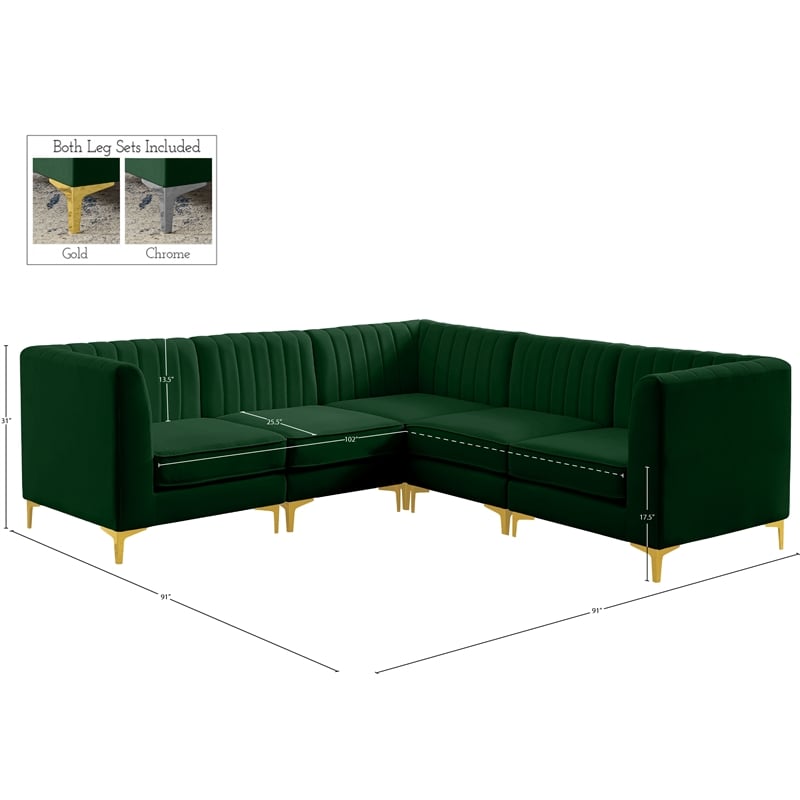 Meridian Furniture Alina Green Velvet Modular Sectional