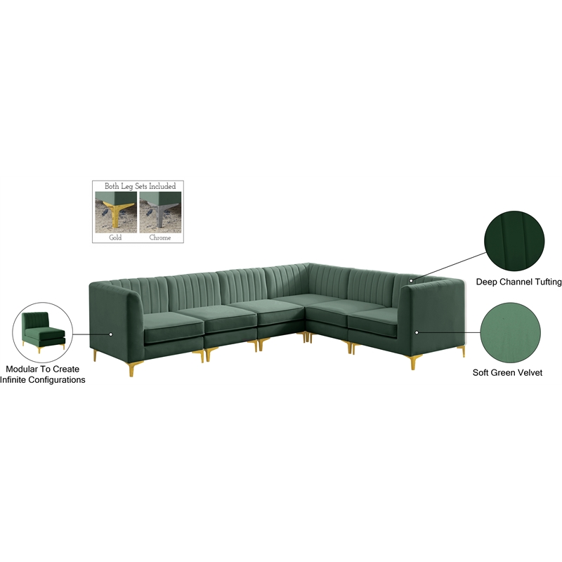 Meridian Furniture Alina Green Velvet Modular Sectional