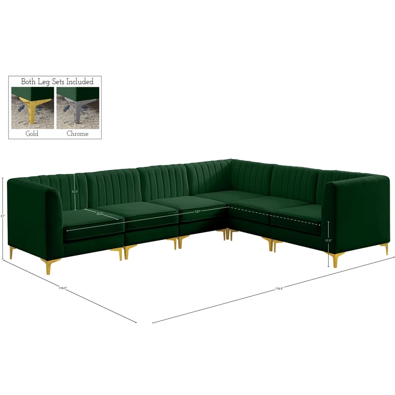 Meridian Furniture Alina Green Velvet Modular Sectional