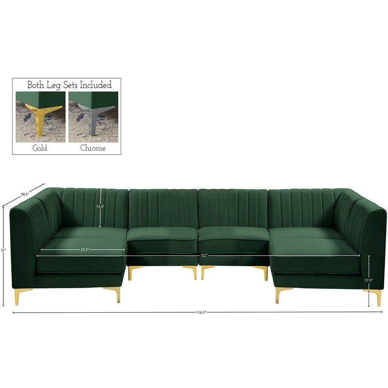 Meridian Furniture Alina Green Velvet Modular Sectional