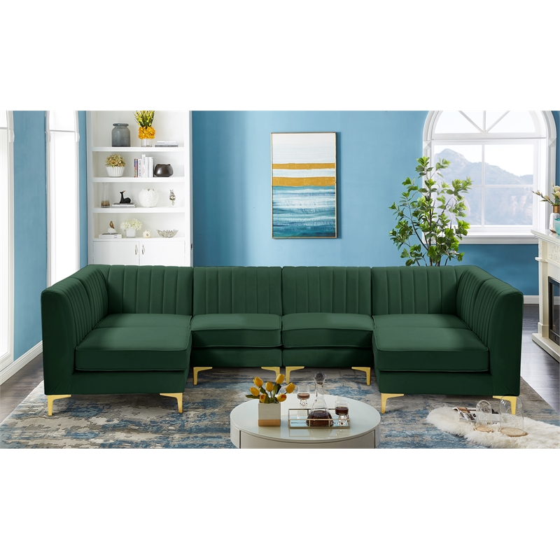 Meridian Furniture Alina Green Velvet Modular Sectional