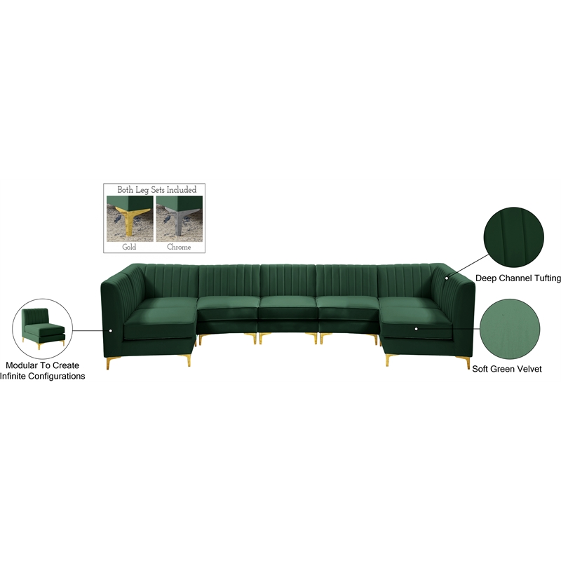 Meridian Furniture Alina Green Velvet Modular Sectional