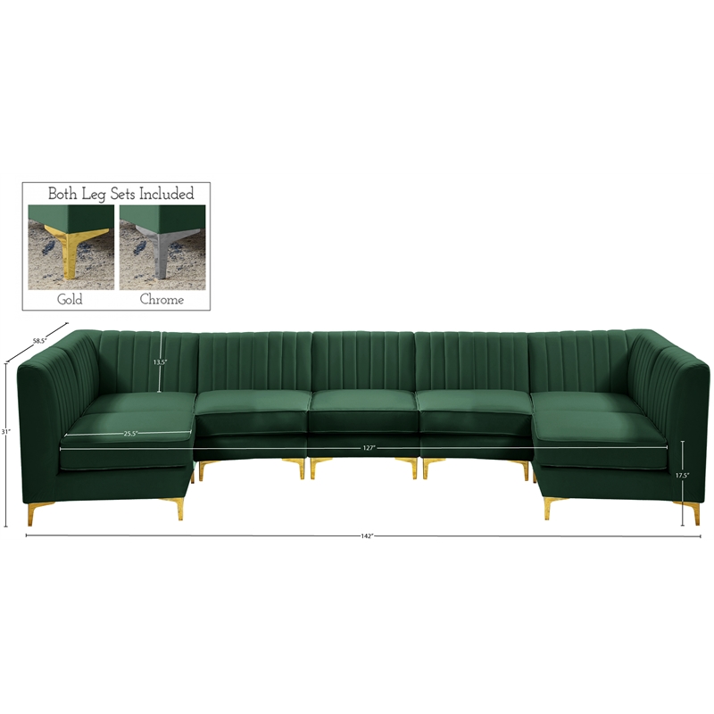 Meridian Furniture Alina Green Velvet Modular Sectional