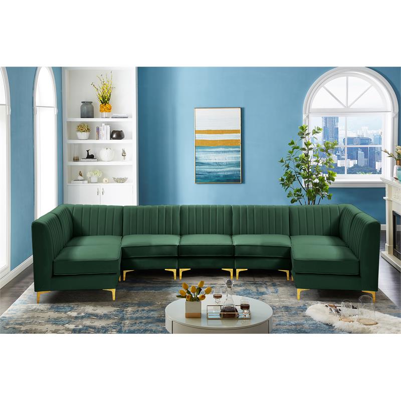 Meridian Furniture Alina Green Velvet Modular Sectional