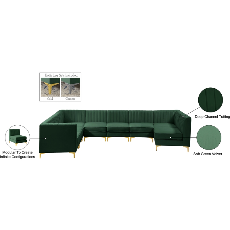 Meridian Furniture Alina Green Velvet Modular Sectional