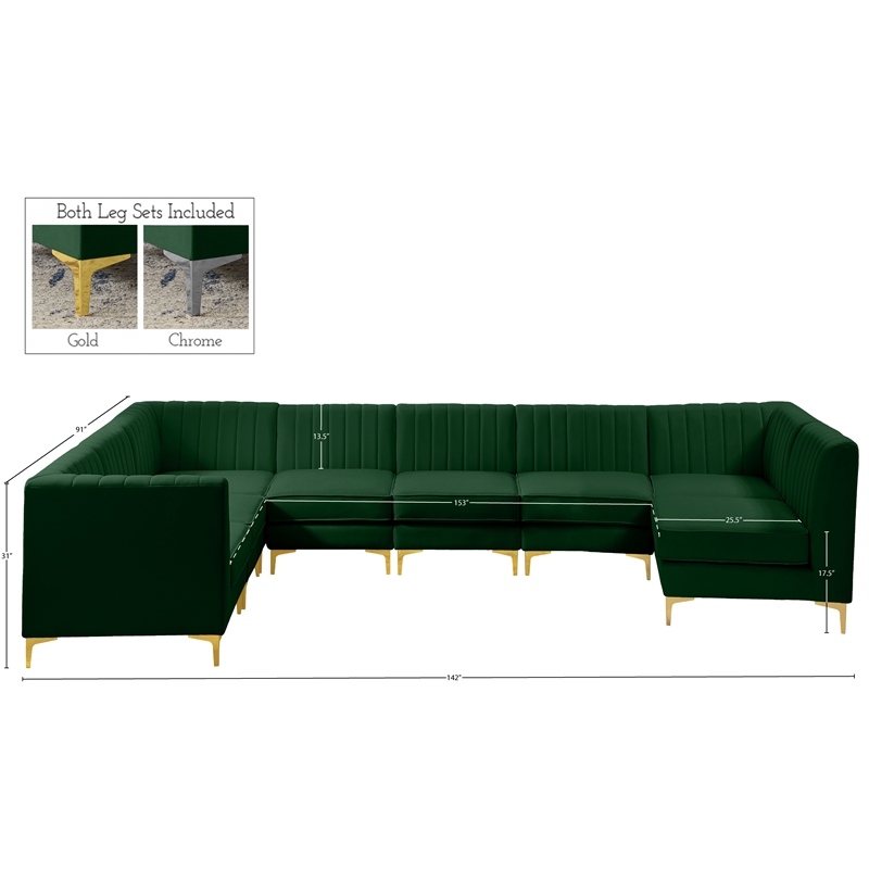 Meridian Furniture Alina Green Velvet Modular Sectional
