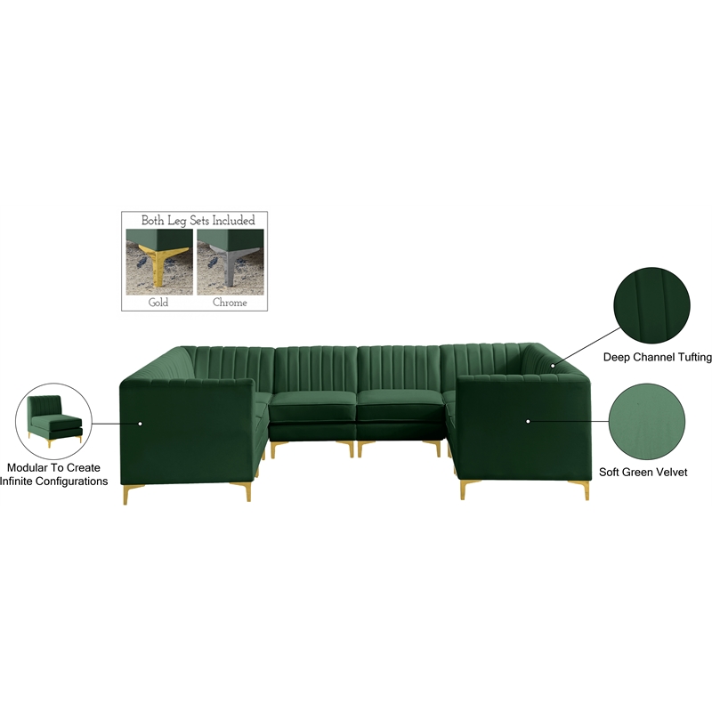 Meridian Furniture Alina Green Velvet Modular Sectional