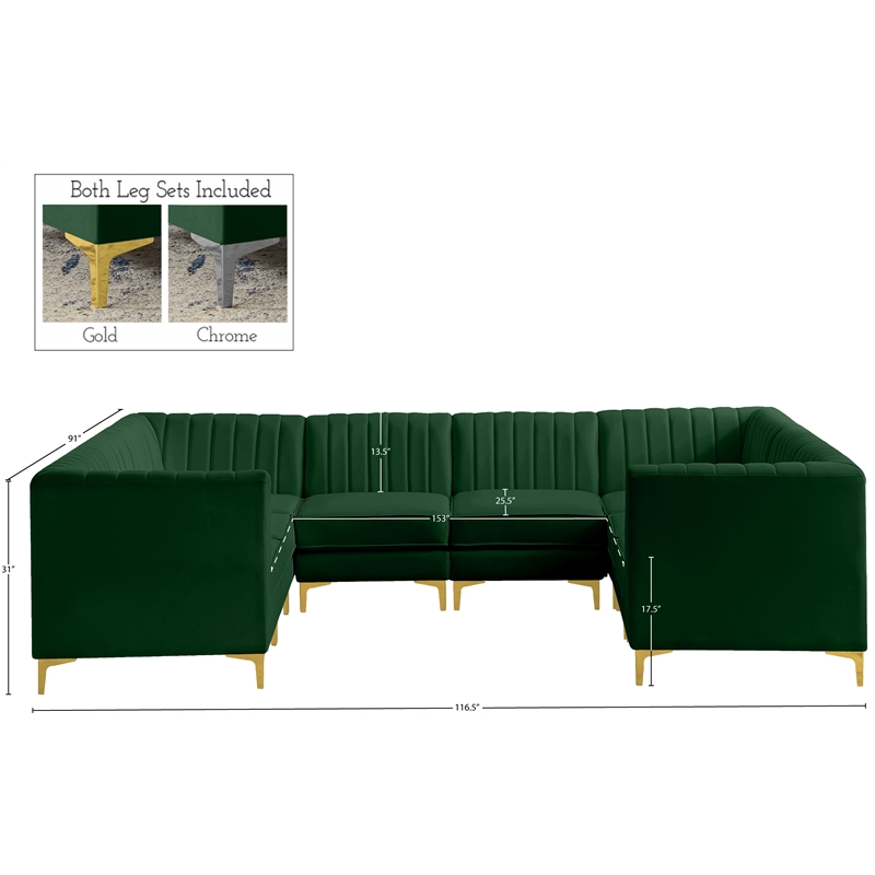 Meridian Furniture Alina Green Velvet Modular Sectional