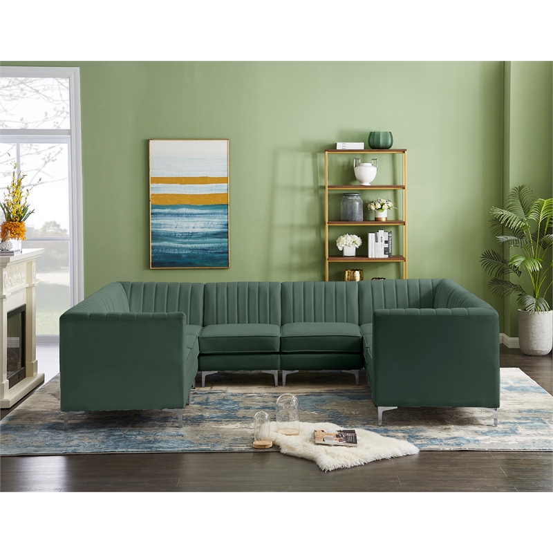 Meridian Furniture Alina Green Velvet Modular Sectional