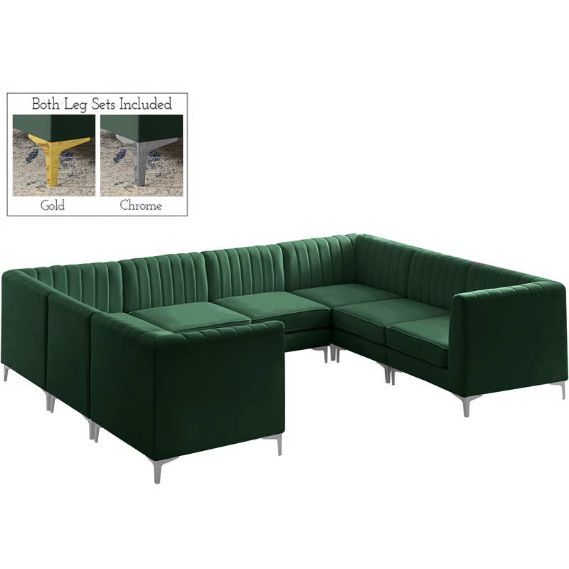 Meridian Furniture Alina Green Velvet Modular Sectional