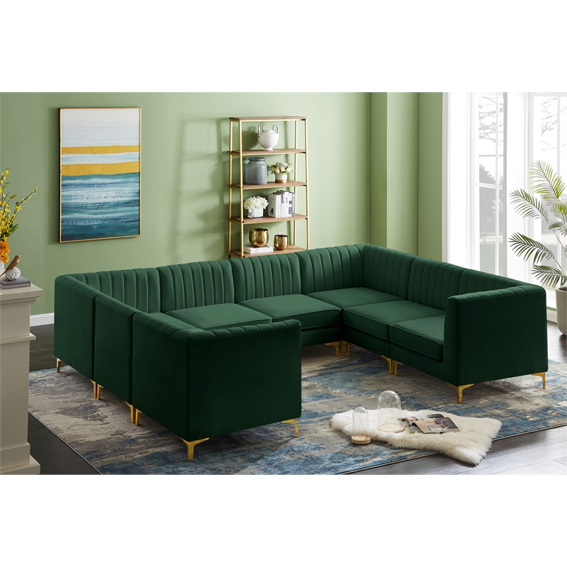Meridian Furniture Alina Green Velvet Modular Sectional