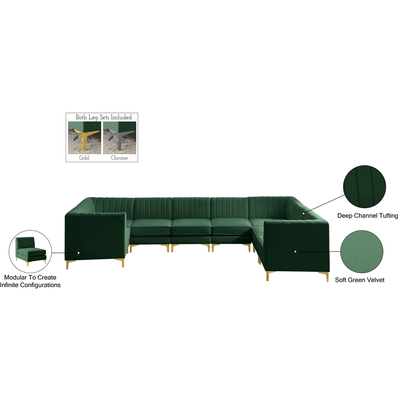 Meridian Furniture Alina Green Velvet Modular Sectional