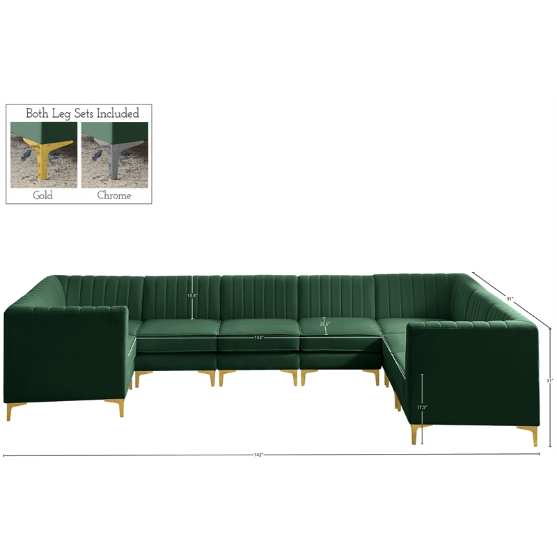 Meridian Furniture Alina Green Velvet Modular Sectional