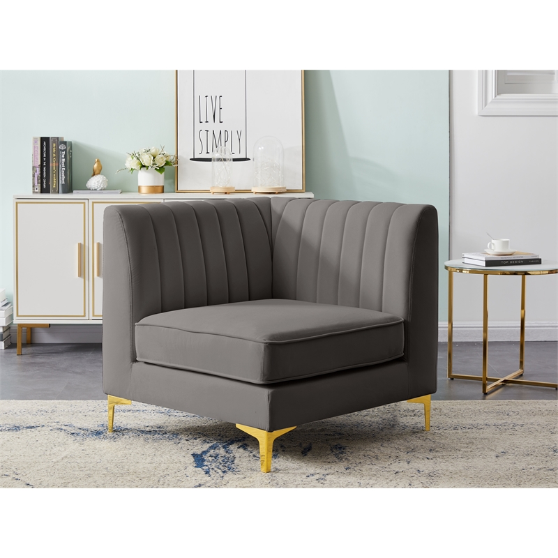 Meridian Furniture Alina Grey Velvet Corner Chair