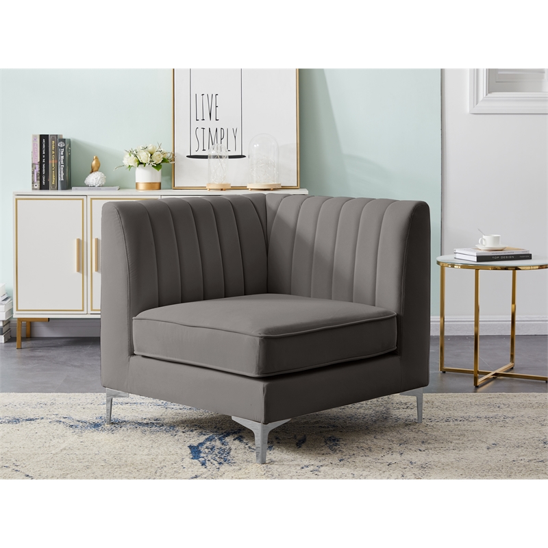 Meridian Furniture Alina Grey Velvet Corner Chair