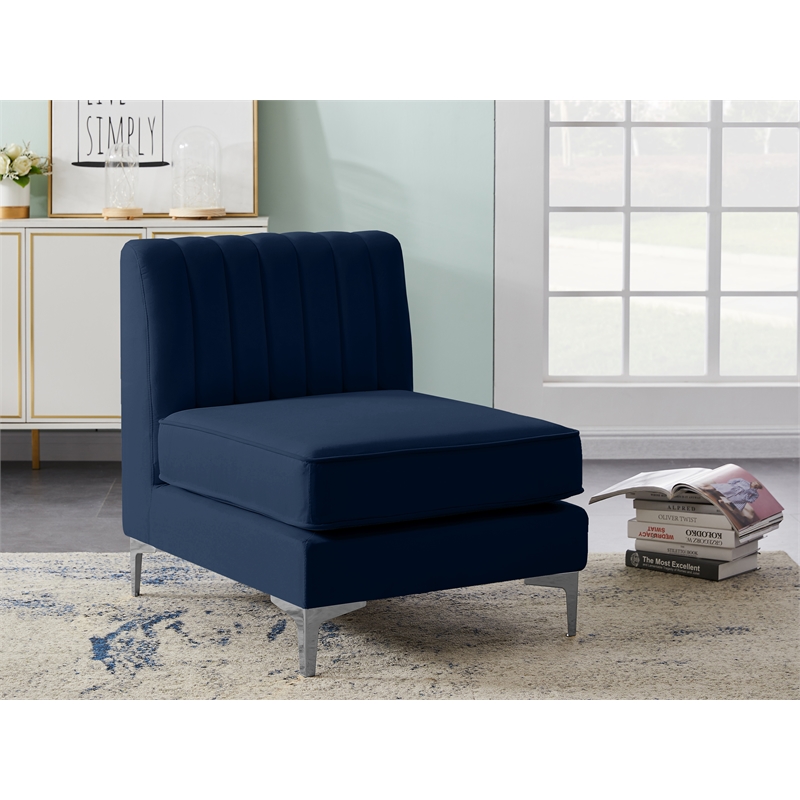 Meridian Furniture Alina Navy Velvet Armless Chair