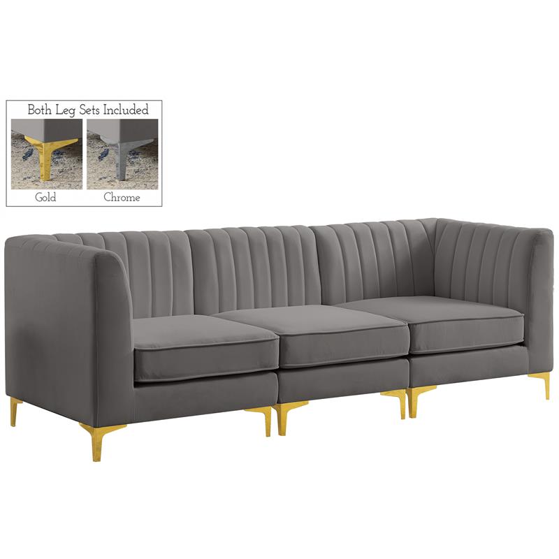 Meridian Furniture Alina Grey Velvet Modular Sofa