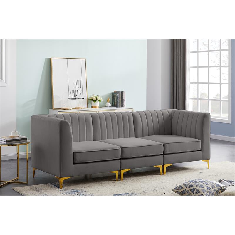 Meridian Furniture Alina Grey Velvet Modular Sofa