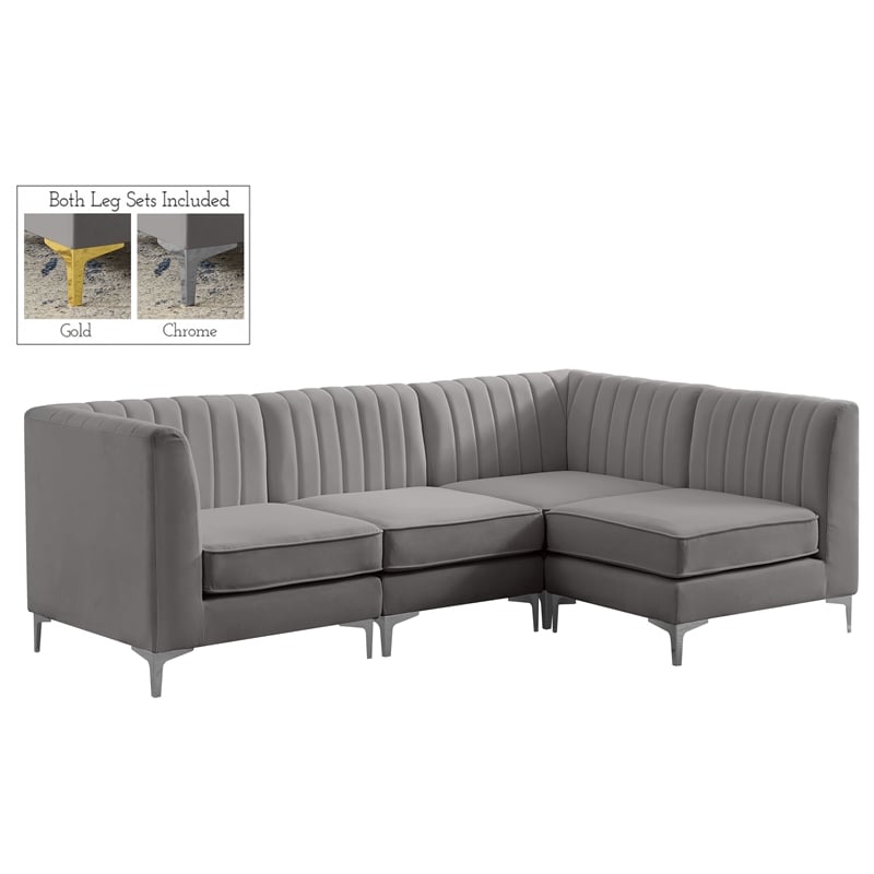 Meridian Furniture Alina Grey Velvet Modular Sectional
