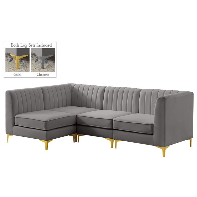 Meridian Furniture Alina Grey Velvet Modular Sectional