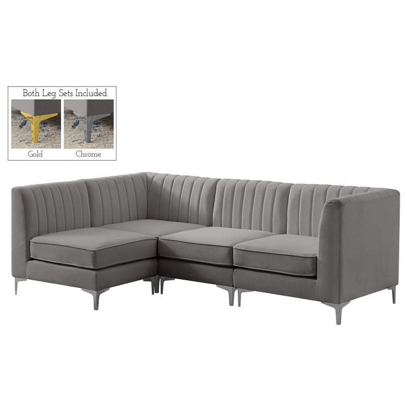 Meridian Furniture Alina Grey Velvet Modular Sectional