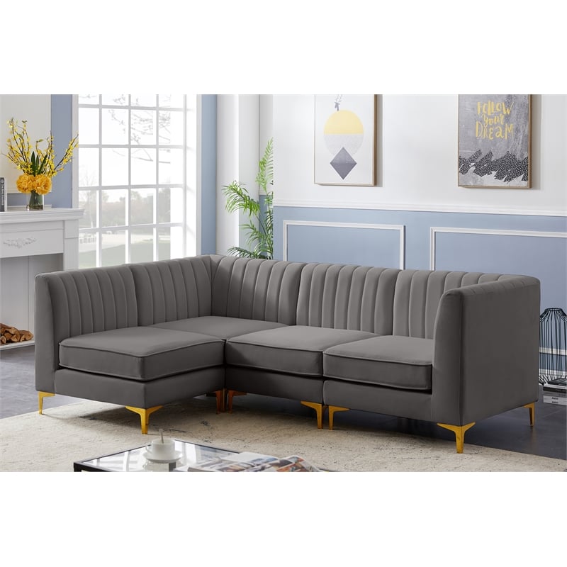 Meridian Furniture Alina Grey Velvet Modular Sectional